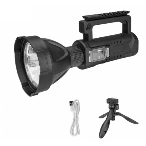 Lanterna Multifunctionala, w5120, Reincarcabila, Incarcare USB, LED, 4 Moduri De Iluminat, indicator baterie, Power Bank, Trepied, Negru